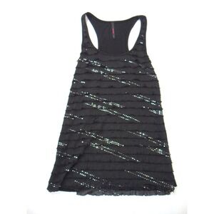 Y2K Candy Rain Womens Black Ruffle Sequin Racerback Tank Top Size L Slim Fit